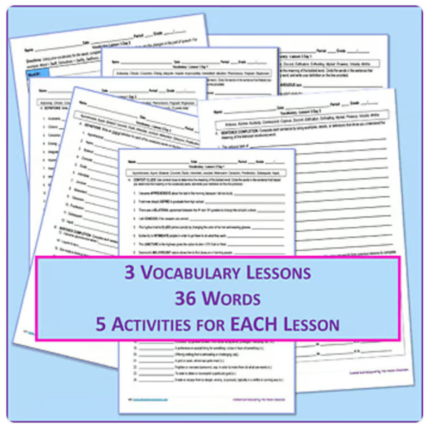 NO PREP High School Vocabulary (4 weeks) - Unit 3