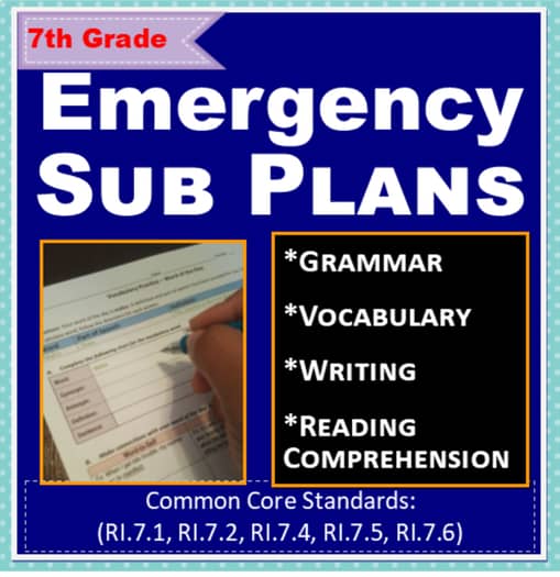 ELA Emergency Sub Plans - 7th Grade