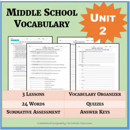 NO PREP Middle School Vocabulary (4 WEEKS) - Unit 2