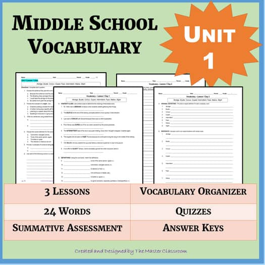 NO PREP Middle School Vocabulary (4 WEEKS) - Unit 1