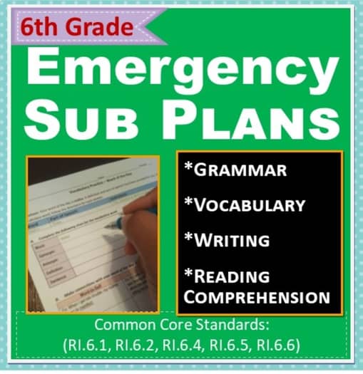 ELA Emergency Sub Plans - 6th Grade