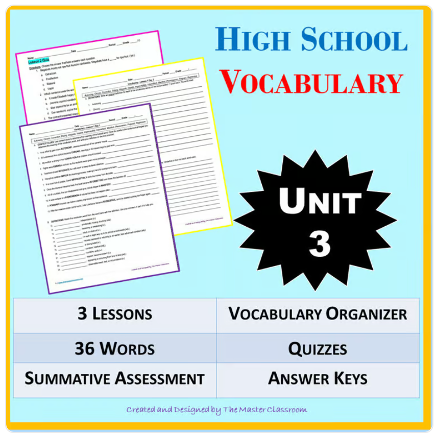 NO PREP High School Vocabulary (4 weeks) - Unit 3