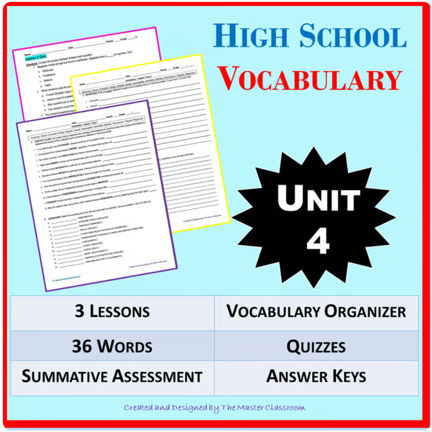 NO PREP High School Vocabulary (4 weeks) - Unit 4